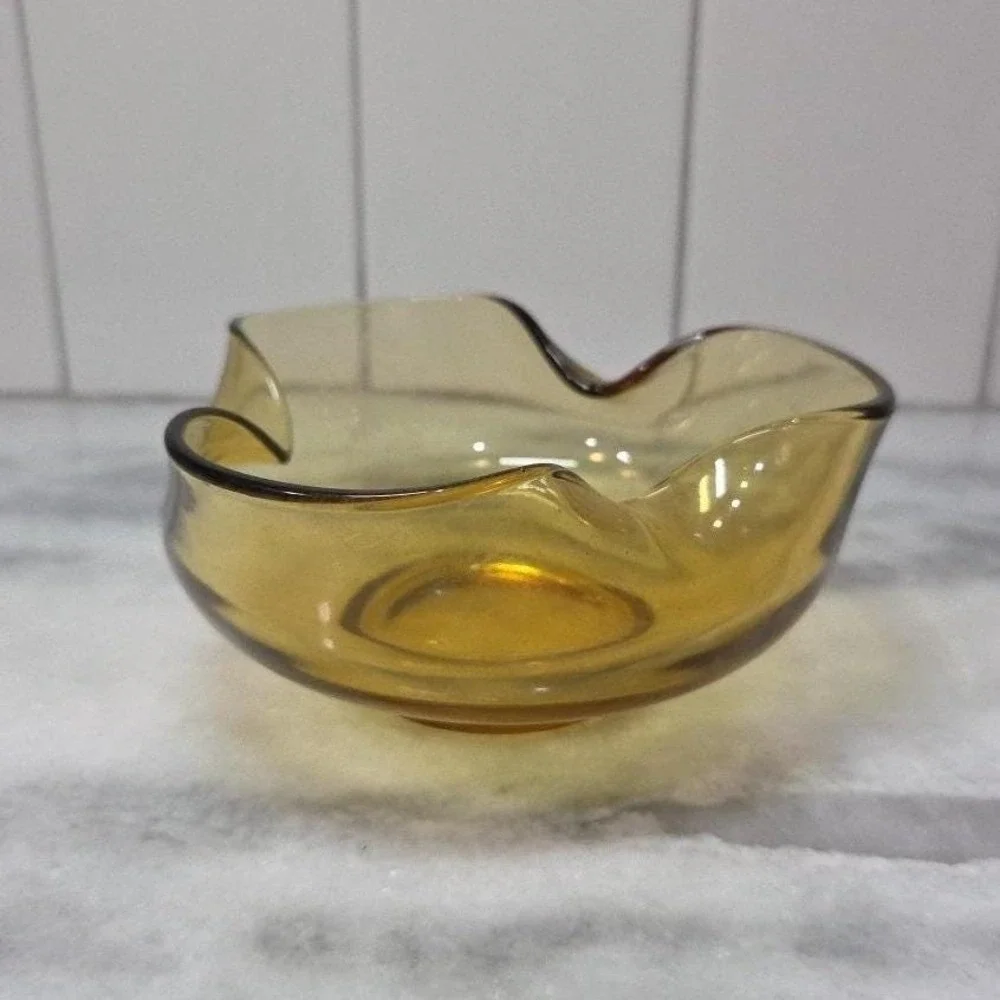 Anchor Hocking Harvest‎ Gold Trinket Bowl, Vintage Amber Honey Dish, Wavy Edges